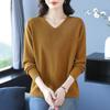 Spring Autumn Women's V-Neck Knitted Sweater Loose Solid Pullover Knitwear Thin Rhinestone Knit Top