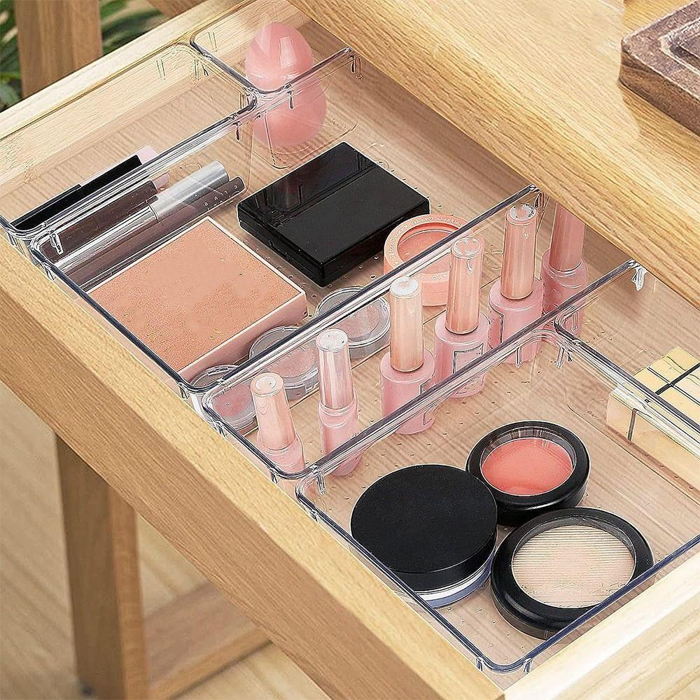 Plastic Clear Makeup Boxs Transparent Multifunctional Stackable Drawer Dividers Decoration Compartment Plastic Trays Organizer