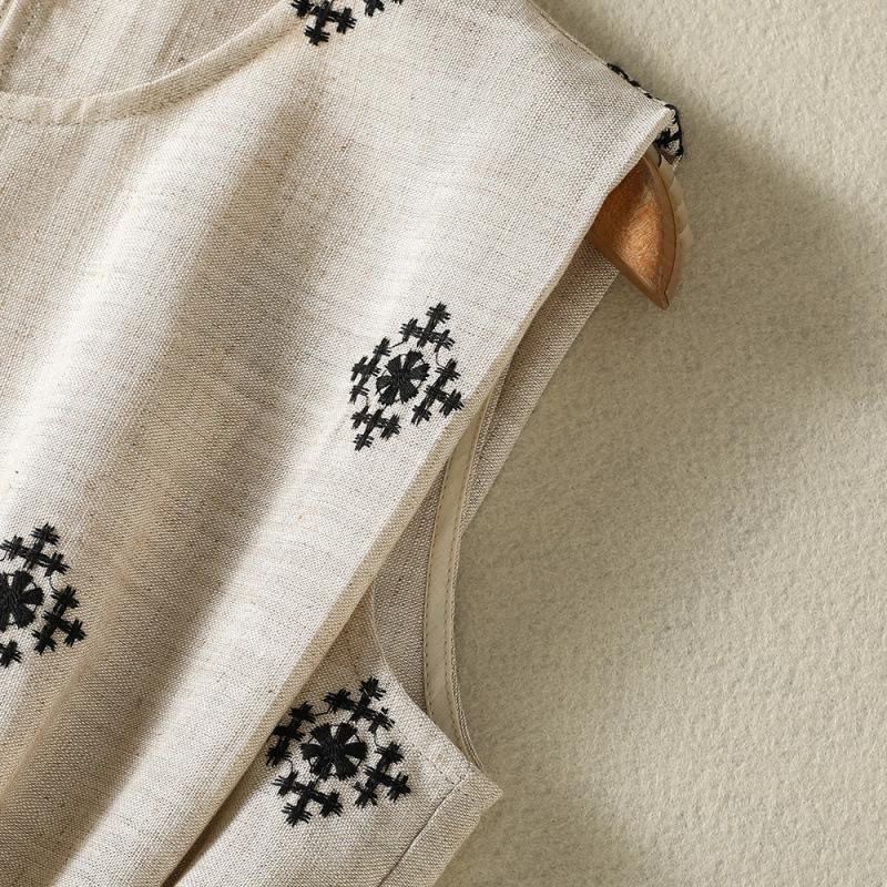 2026 Spring/Summer Sleeveless Cotton Linen Dress in Natural Hemp, Round Neck, Loose Fit, Literary Style