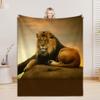 Wolf Lion Animal Print Flannel Blanket Comfortable Soft for Home Decoration Customizable Size Family Living Room Decor
