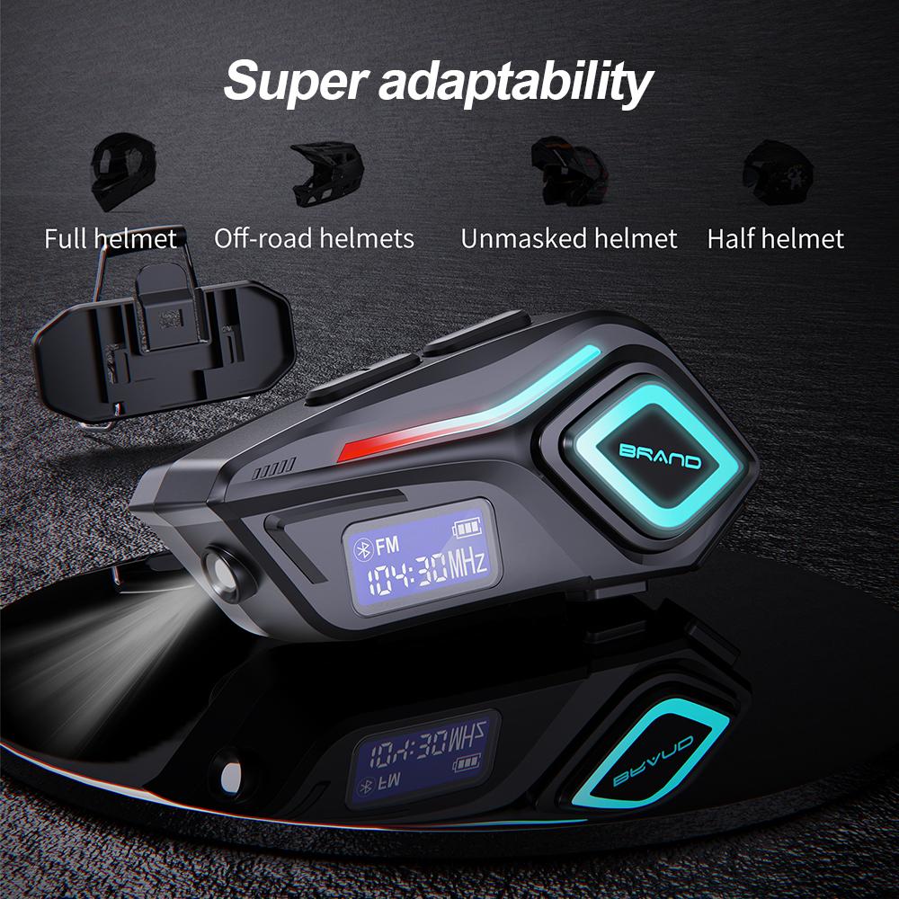 New Helmet Bluetooth Headset Fm Radio Noise Reduction Long Battery Life K08 with Flashlight Ambient Light Surround Sound Effect