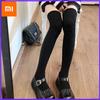 1/5 Pares Calcetines Altos Hasta la Rodilla para Mujer Moda Calcetines Largos Apilables Color Sólido Patchwork Delgados Alta Elasticidad Medias Uso Casual