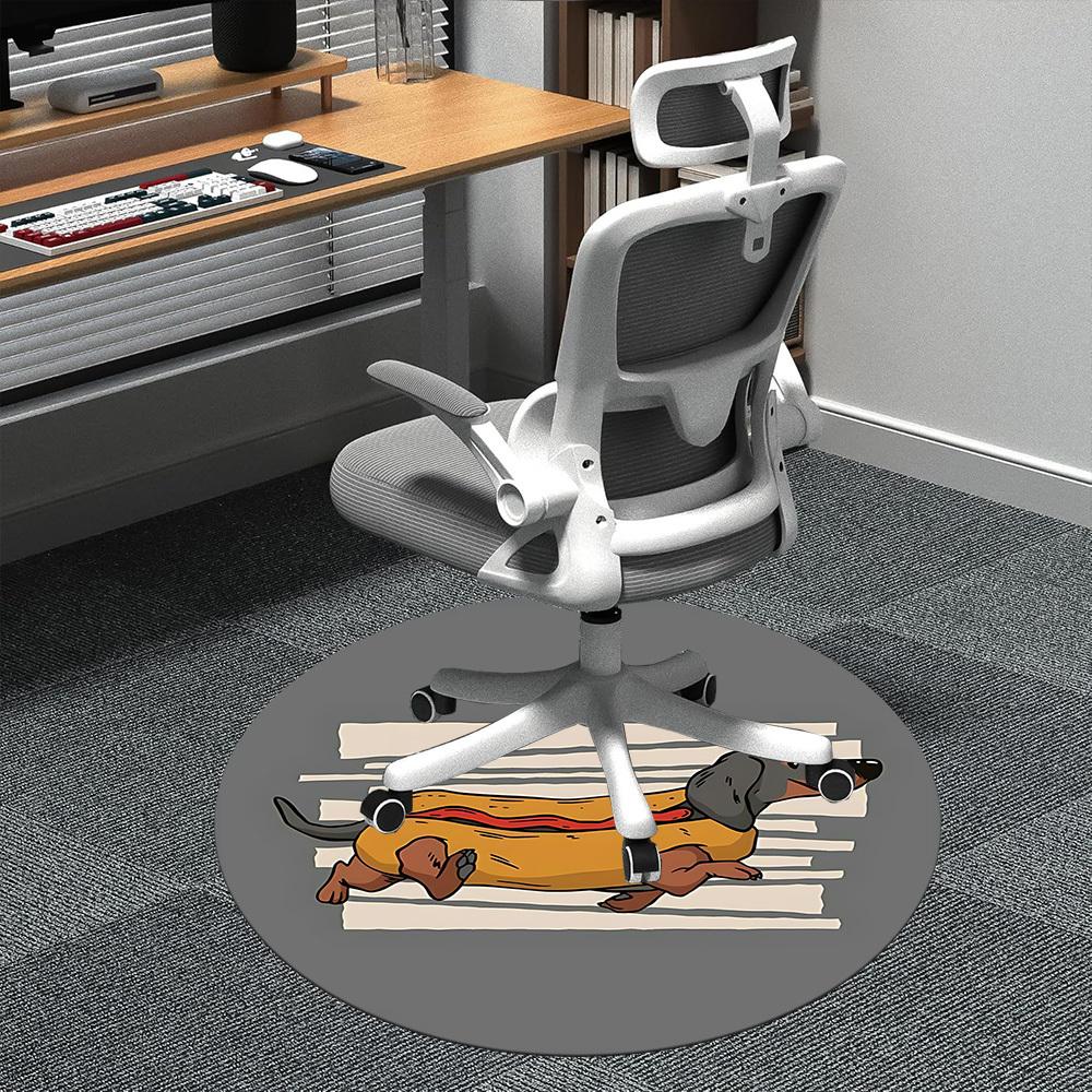

1pc Hotdog Dachshund Office Round Area Rug, Indoor Mat Suitable ForOffice, Under Office Chairs Bedroom Living Room Home Decor, Room Deco n62 80cm by 80cm