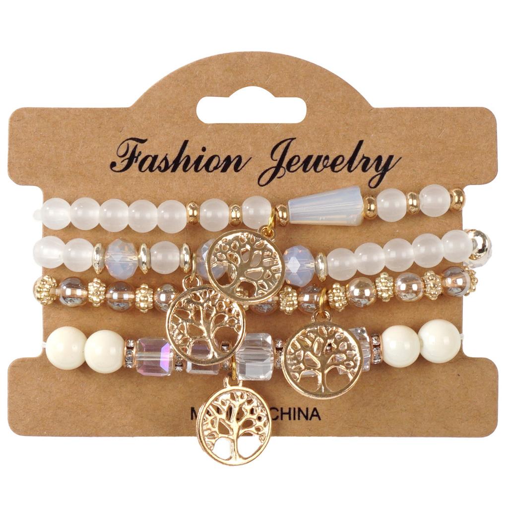 Bohemian Bracelet Beaded Tree of Life Alloy Elastic Stacking Wear Versatile Premium Light Luxury Explosive Bracelet