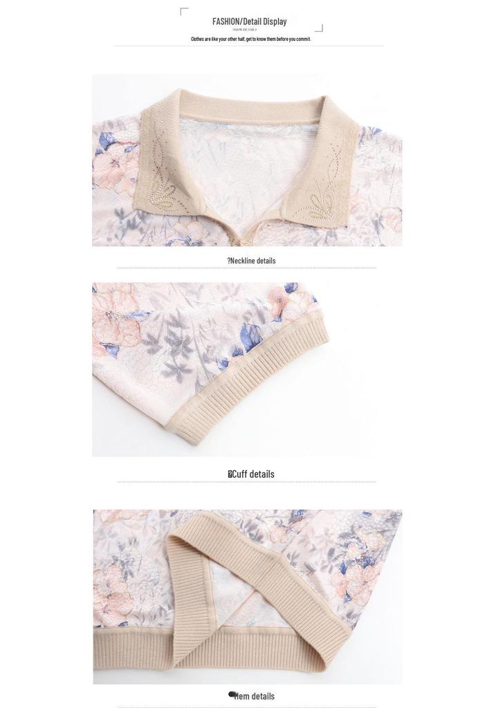 Lapel Top for Moms: 2026 Ice Silk Printed Blouse with Seven Sleeves - Stylish Summer Wear for Middle-Aged and Older Women