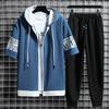 Trendy Men's Summer Sweatshirt Set: Loose Fit, Hooded, Casual Sportswear for Teens & Couples