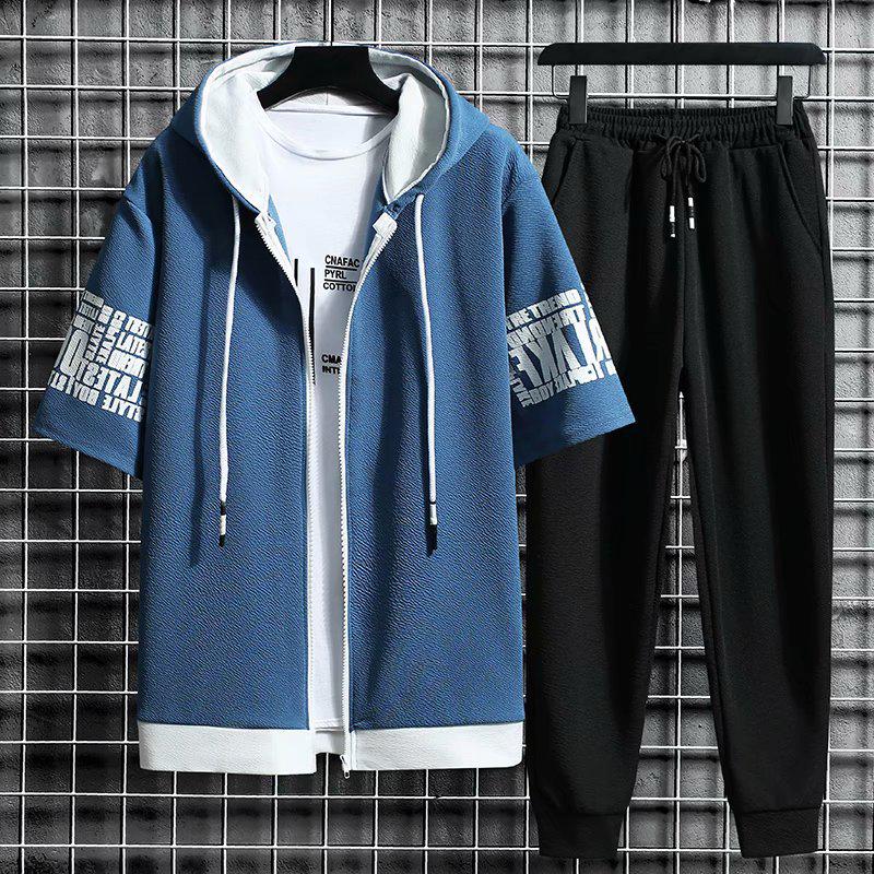 Trendy Men's Summer Sweatshirt Set: Loose Fit, Hooded, Casual Sportswear for Teens & Couples