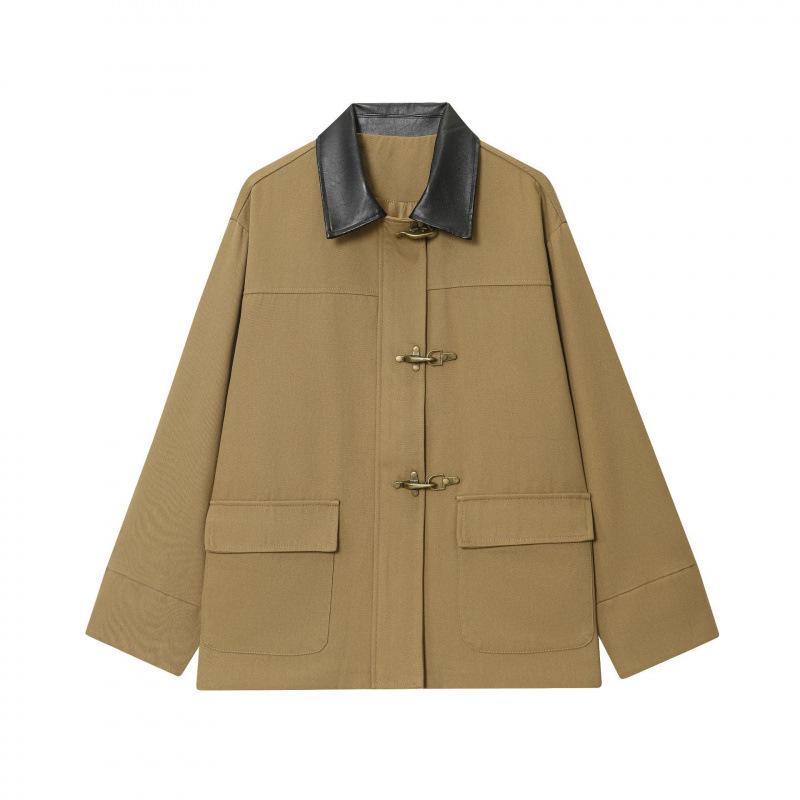 European Women s Fashion Casual Suede Jacket Medium хаки