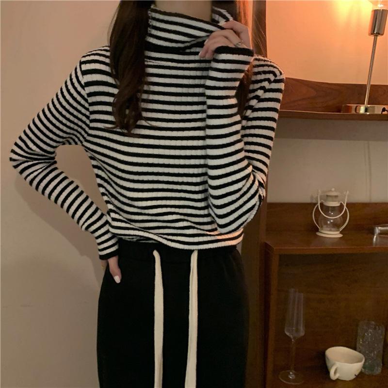 Herbst Winter Gestreiften Rollkragen Gestrickte Pullover für Frauen Neue Langarm Top Frauen Pullover Alle-spiel Bodenbildung Shirt