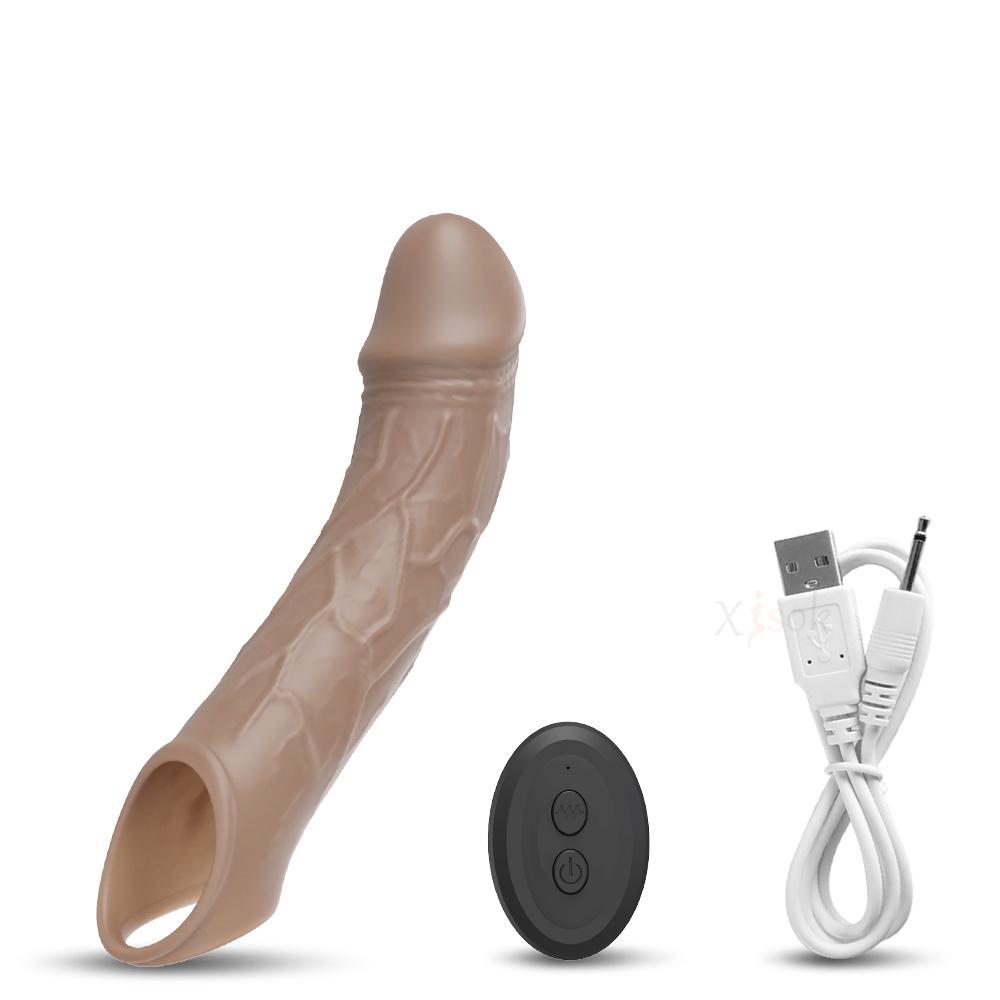 Fernbedienung, vibrierende Penisverlängerungshülse, Ejakulationsverzögerung, Penisverlängerung, wiederverwendbarer Silikon-G-Punkt-Stimulator für Paare