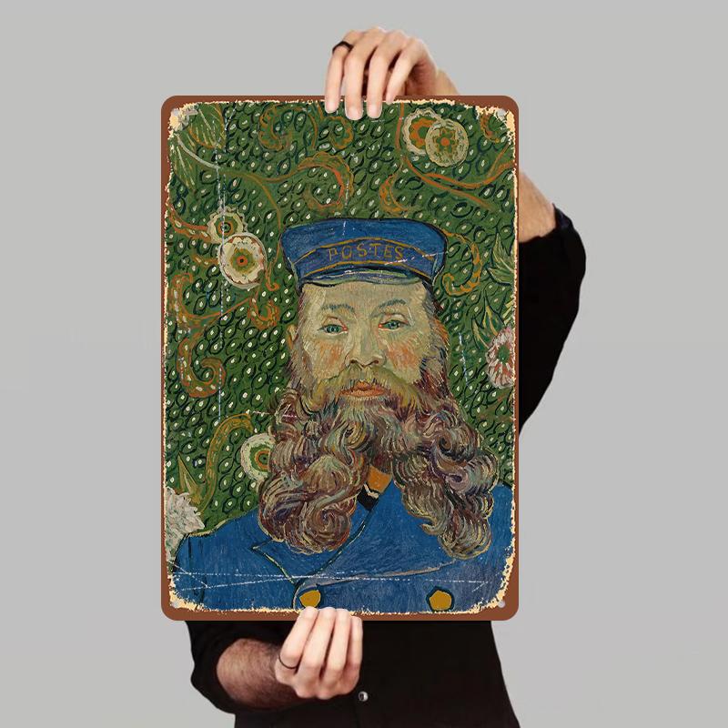 Van Gogh Style Postman Portrait Metal Wall Art Vintage Oil Painting Texture Home Decor Living Room