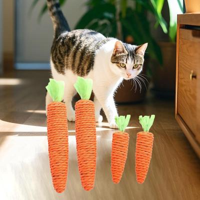 4 Pieces Cat Chewing Toy Paper Rope Teaser Toy, Tooth Cleaning Kitten Teething Toys Carrot for