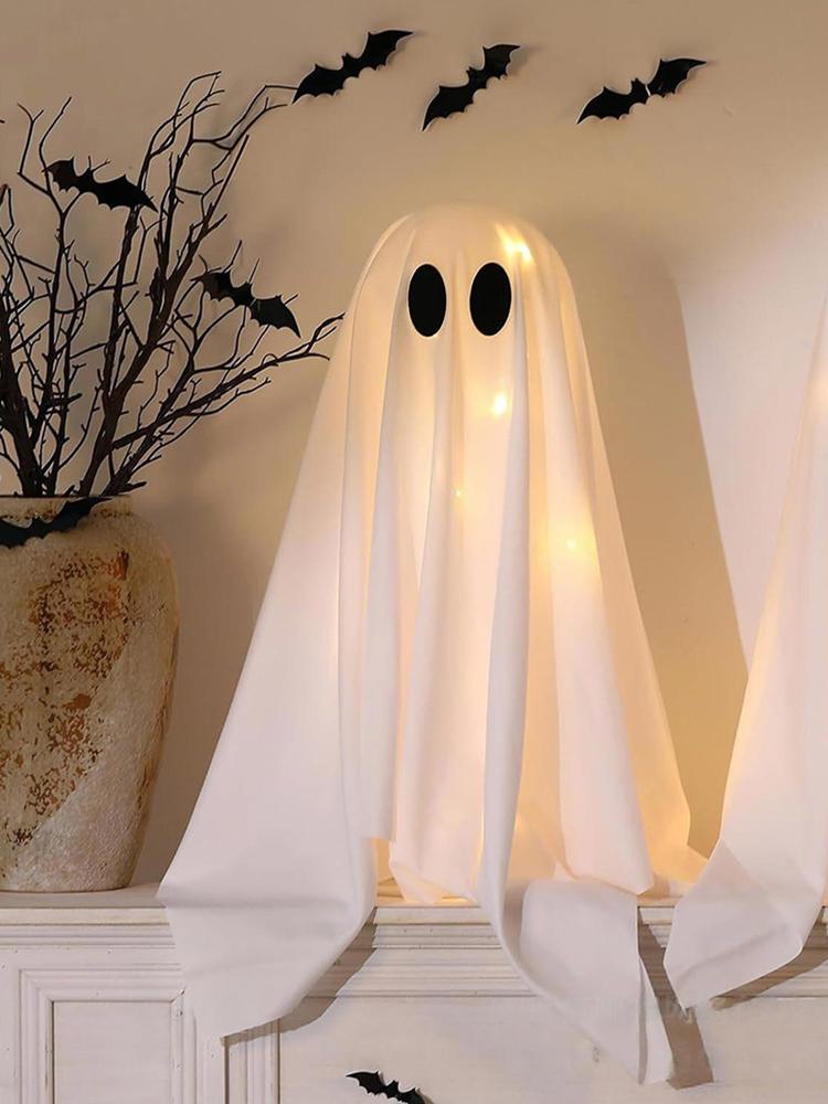 2 Packs Halloween Decoration Ghost Decor with String Lights Battery Operated for Indoor Party Home Table Room Fireplace Decor