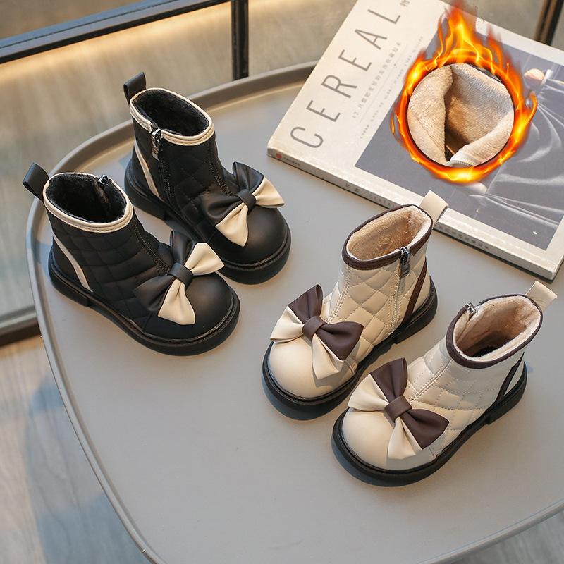 Girls' Princess Boots Autumn and Winter Plus Velvet Cotton Shoes Princess Shoes Children's Baby Shoes Soft-soled Fashion Short Boots