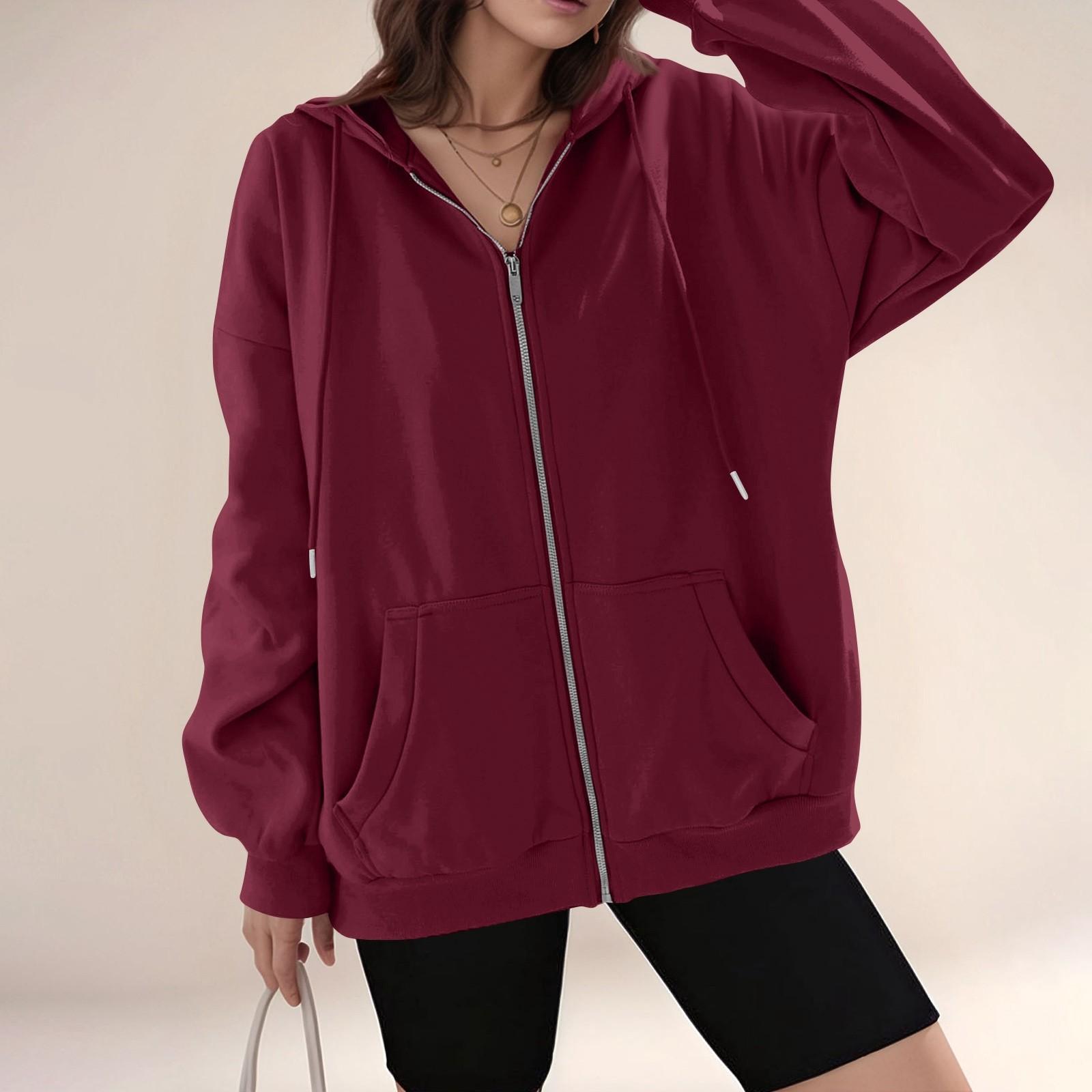 Women s Color Zipper Sweatshirt Tops Daily Casual Jacket XL винный