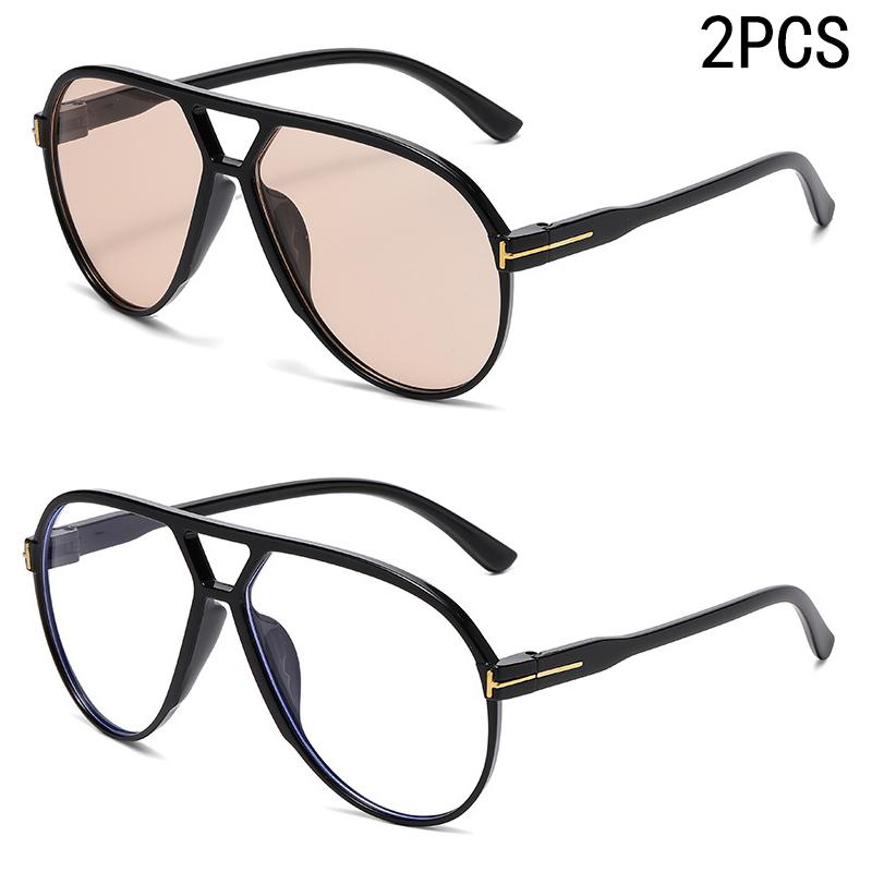 1PCS Letter T Double Beam Large Frame Toad Mirror Retro Pilot Sunglasses JH3004