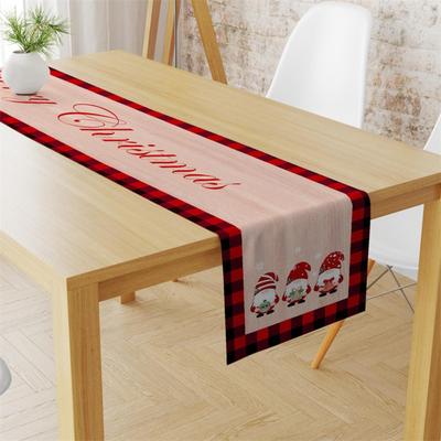 Festive Christmas Table Runner with Holiday Print Linen Table Cover for Home Decor