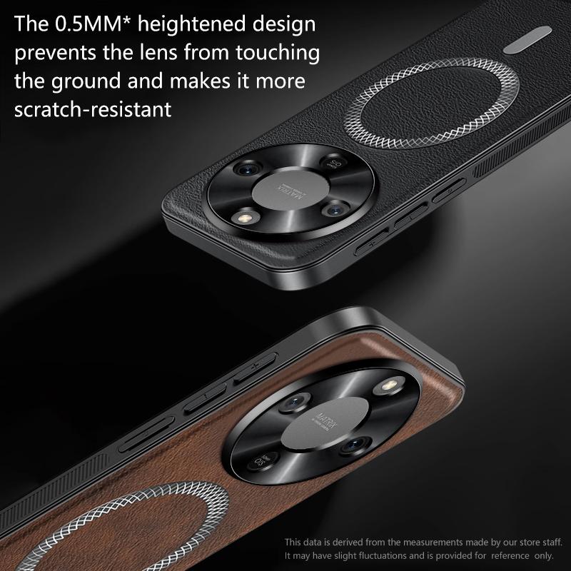 Luxusní PU kožené pouzdro na telefon pro Honor X70 Magsafe Kovový kroužek Magnetická přitažlivost Ochrana objektivu Odolný Nárazuvzdorný kryt