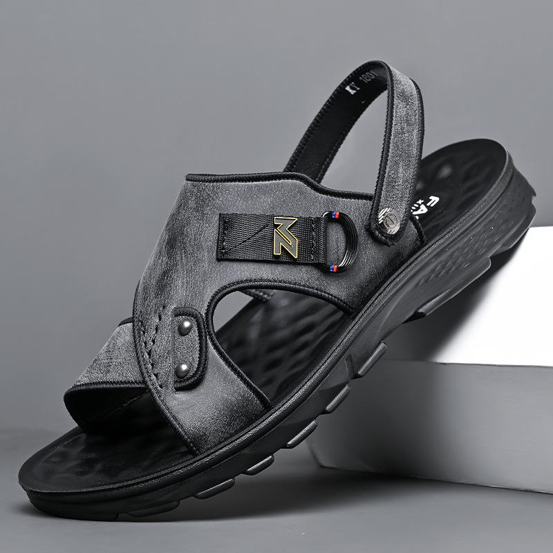 Herre Sandaler i Mykt Lær som Puster - Hul, Sommer Sko med Dobbelt Bruksområde