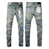 Mens Straight Fit Distressed Patchwork Denim Jeans Vintage Streetwear Style High Waist Ripped Cotton