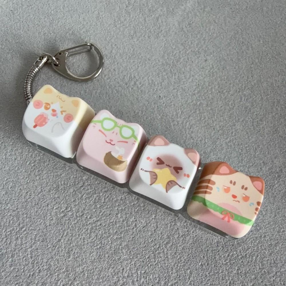 Finger-Tip Pressing Button Cat Fidget Clicker Keychain 4-Key Keycap Keychain Bag Charm