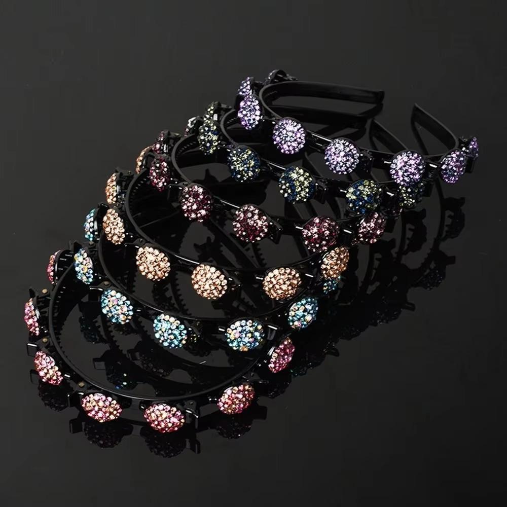 

Elegant Rhinestone Bangs Fixed Headband Antislip Shiny Hair Hoop Hair Bands with Clips Party фіолетовий