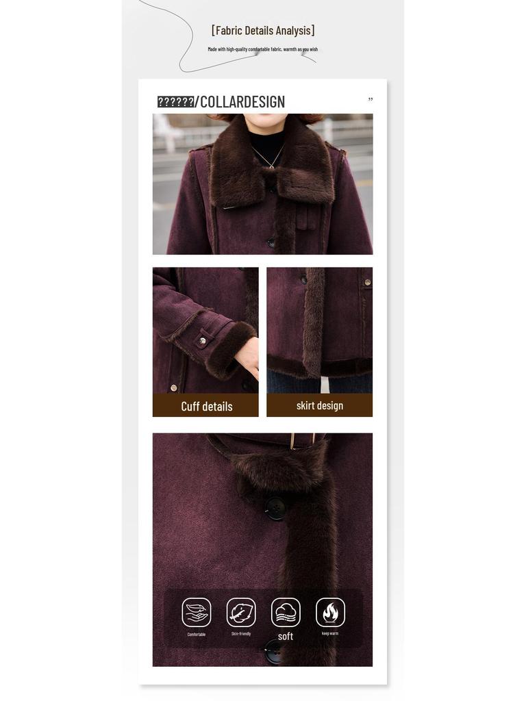 Women's Faux Leather and Fur Jacket with Fur Collar, Warm Thickened Coat for Middle-Aged & Elderly, 2025 New Style
