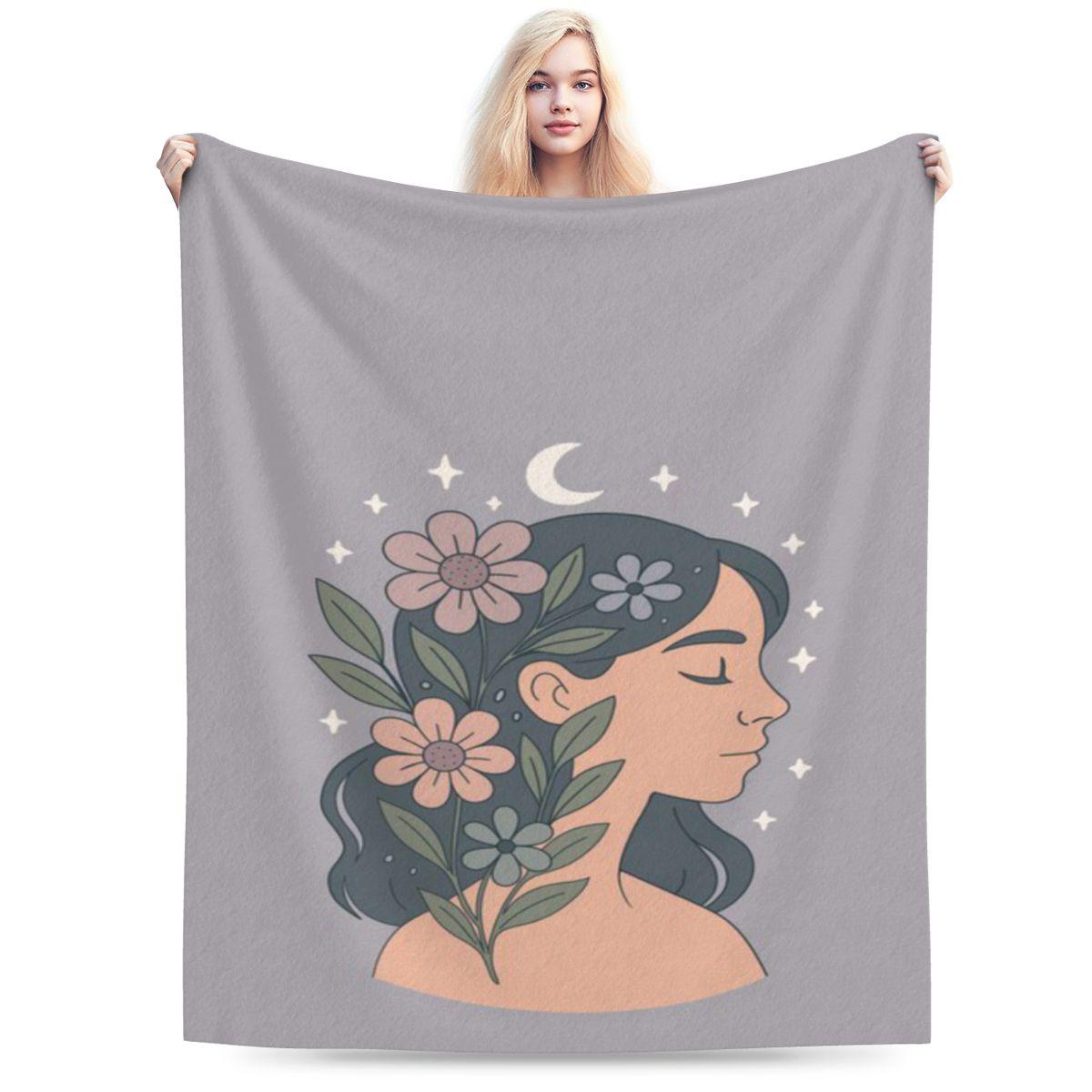 Floral Woman Portrait  Minimal Style Custom Warm Decorate Home An UltraSoft Micro Fleece Blanket 75x100cm 30x40in