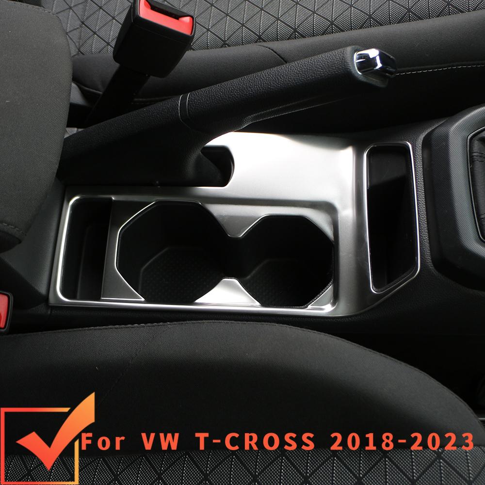 For Volkswagen VW T-Cross 2018-2026 2026 2026 LHD Center Water Cup Holder Panel Decorative Frame Cover Trim Sticker Steel Acc.