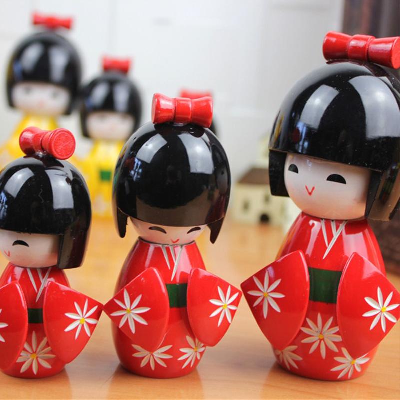 3Pcs/Set Japanese Geisha Kimono Figurine Asian Kokeshi Girl Statue Figure Toy Wooden Traditional Oriental Decor Ornaments