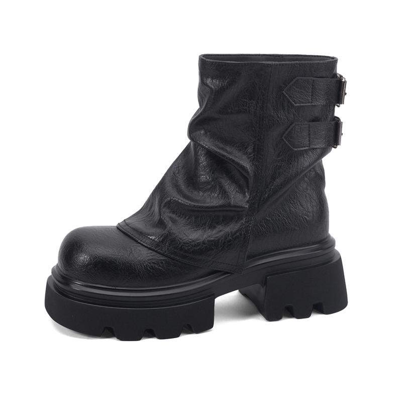 Fashion 2025 New Women's Trouser Boots Thick-soled Square-toe Women Ankle Boots Large-Size Vintage Fashion Motorcycle Boots Female