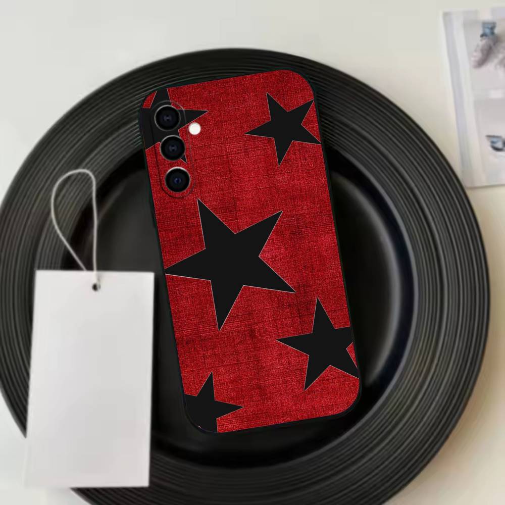 Ins Korea R-Red Stars Phone Case For Samsung Galaxy A73,A72,A71,A70,A53,A52,A51,Soft Silicone Black Cover