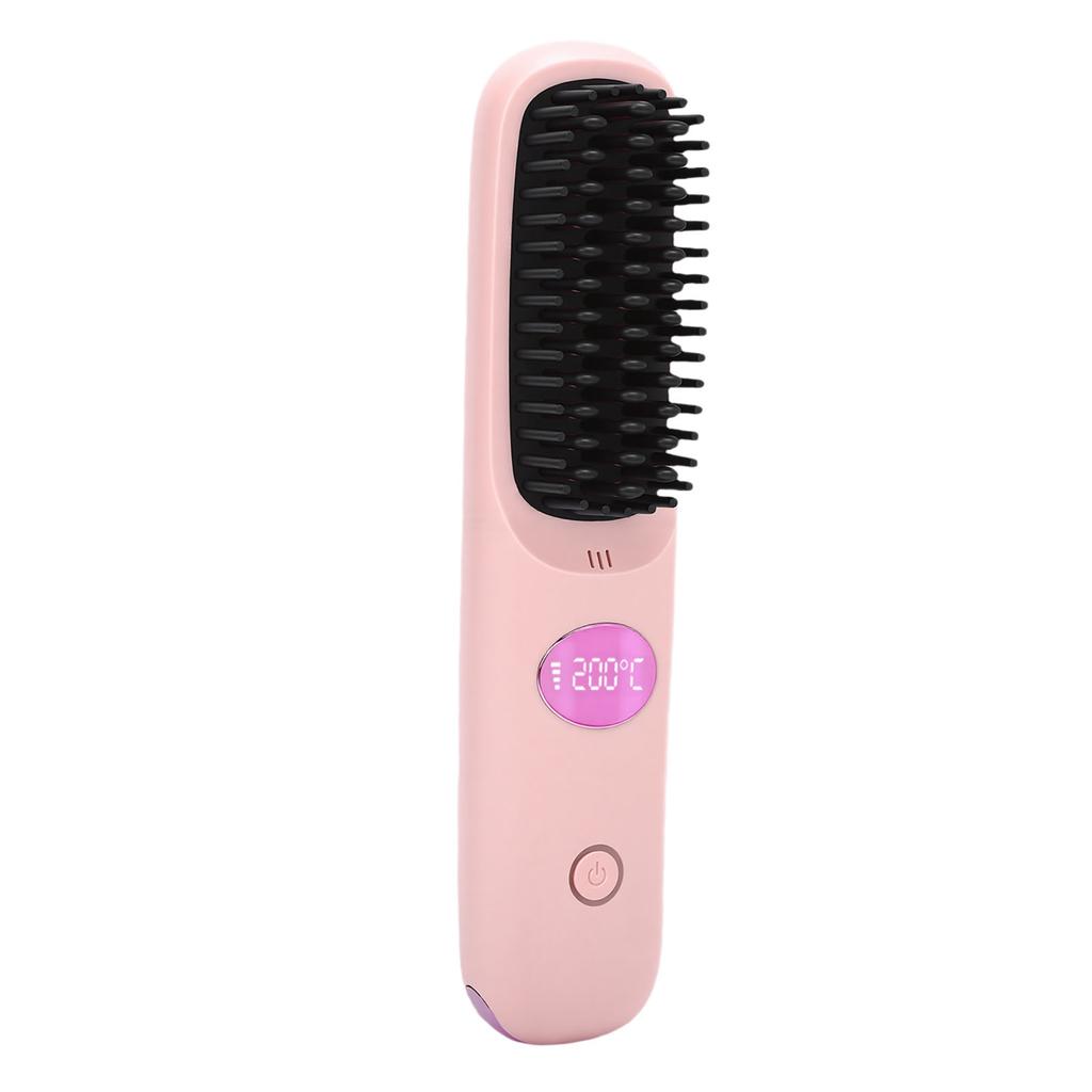 Cordless Hair Straightener Brush Fast Heating USB Rechargeabl LCD Portable Hair Straightening Comb