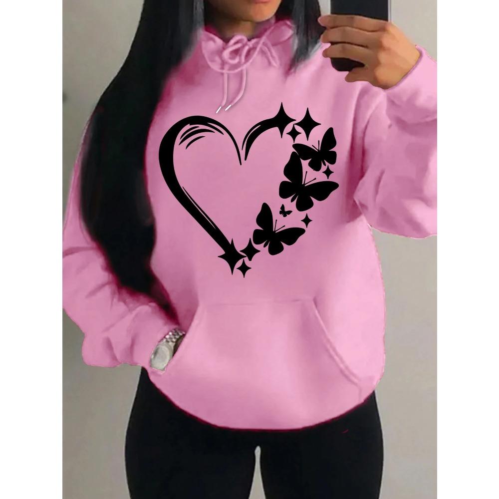 Combination Of Love And Butterfly  Pattern Hoody Women Street Hoodies Trendy Pocket Clothes Vintage Multicolor Hoodie