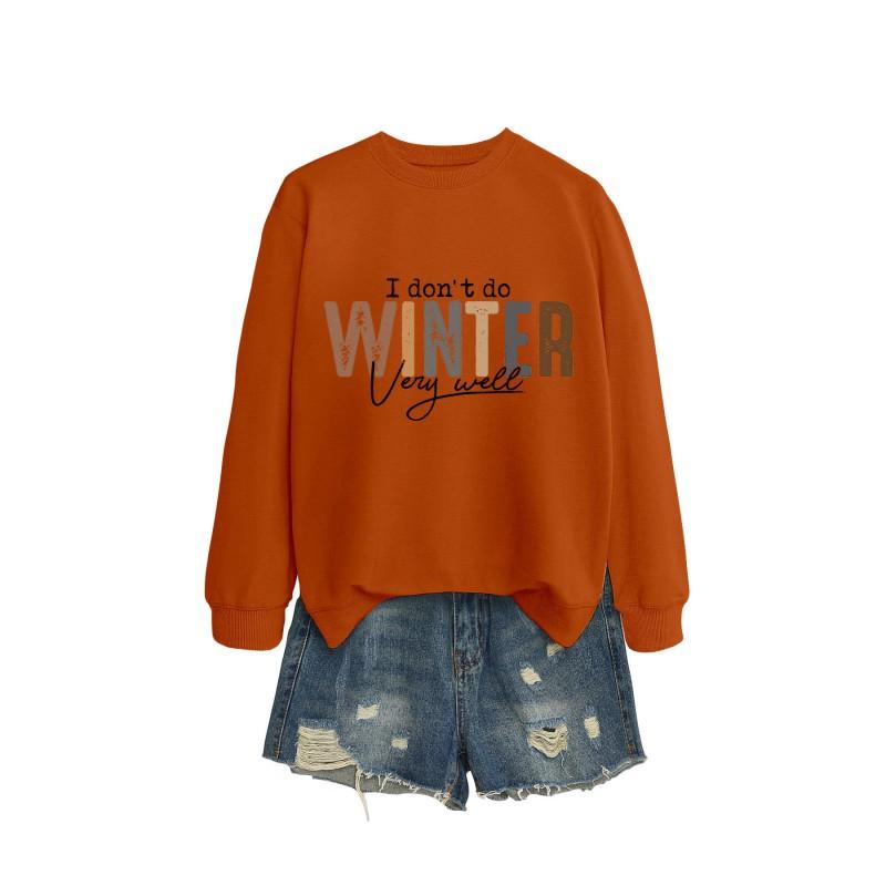 Womens Long Sleeve Round Neck Graphic Print Loose Fit Sweatshirt Casual Fashion Top