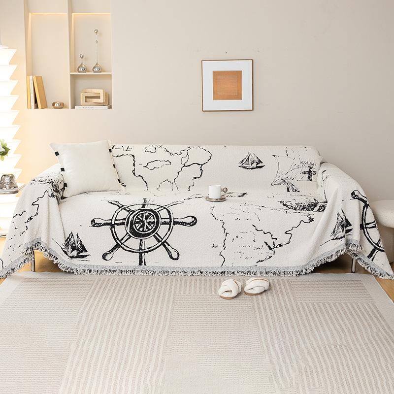 High-Grade Sofa Towel Cover Half Velvet Sailor Cushion Universal Anti-Slip Cover Four Seasons Blanket 180*130cm чёрный