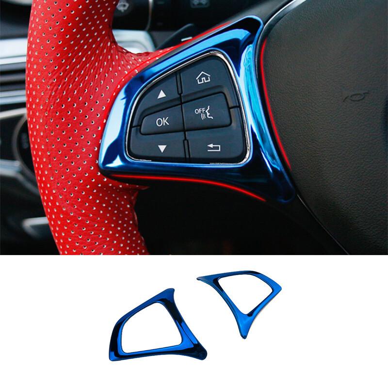 For Mercedes-Benz GLC 2016- Steel Blue Steering Wheel Switch Cover Trim 2PCS