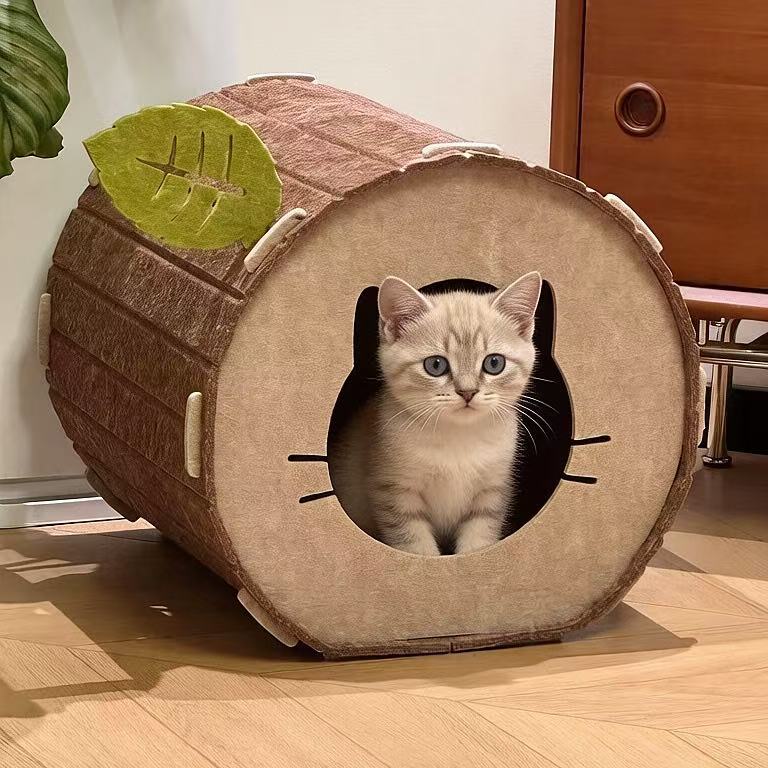 Cat Tree Hole & Villa Felt Four-Season Universal Semi-Enclosed Cat Bed – Integrated Cat Scratching Board & Climbing Frame Warm Nest