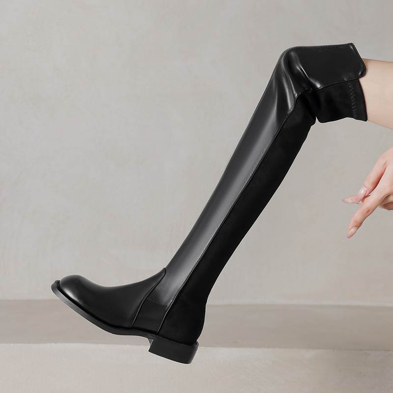 Krazing Pot Flock Microfiber Autumn Winter Shoes Thick Heels Size 43 Long Boots Black Brown Stretch Over-the-knee Boots
