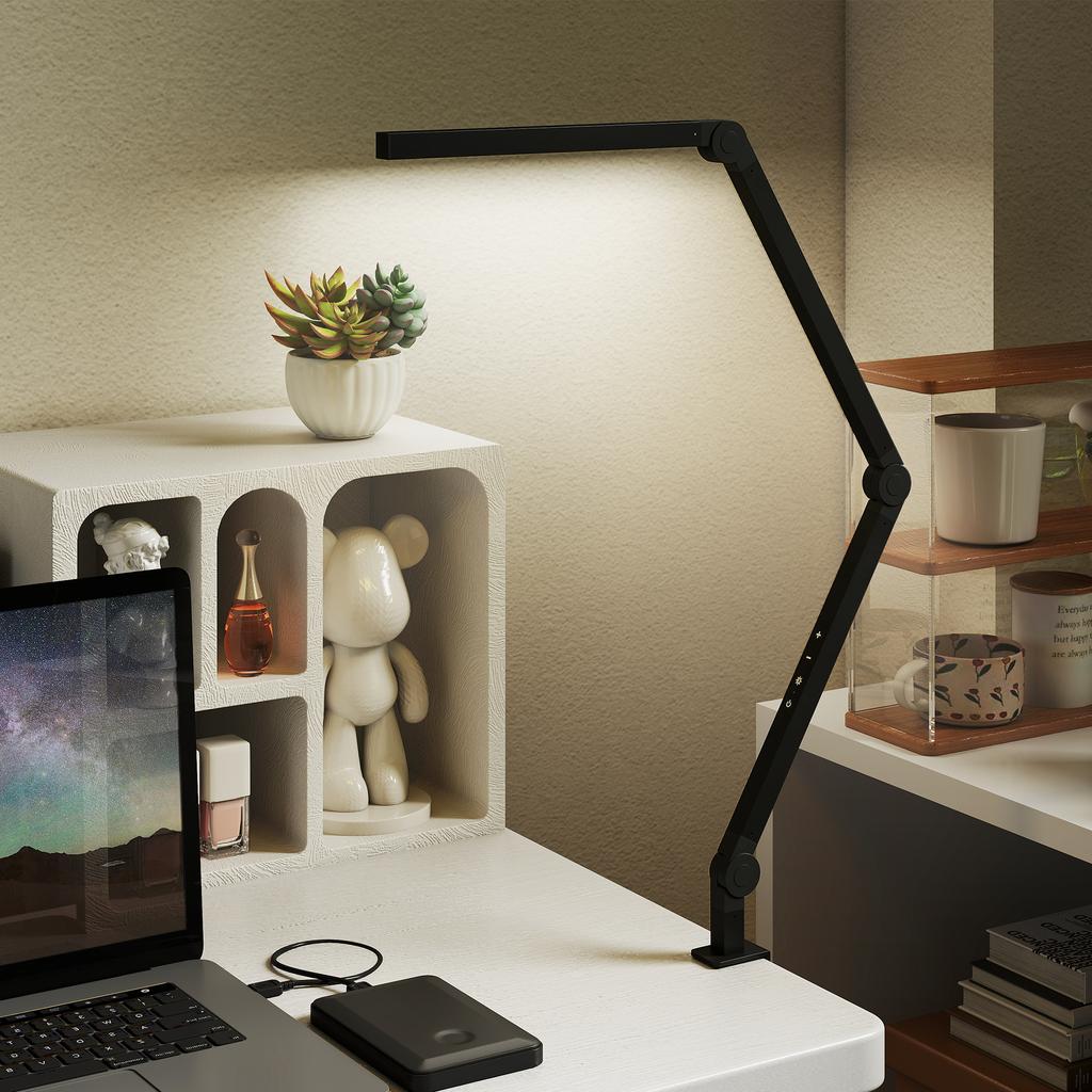 Desk Lamp, Adjustable Brightness and Color, Metal Clamp, 96 LEDs, Black
