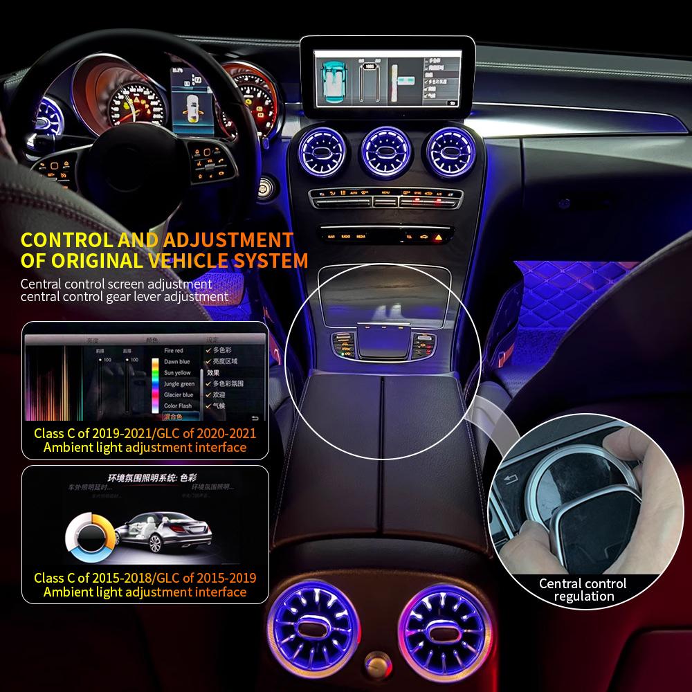 For Mercedes Benz W205 X253 GLC 15-18 3 Color Turbine Vents Ambient Light 4D Rotating Tweeter Speaker Lamp LHD Copilot LED Strip