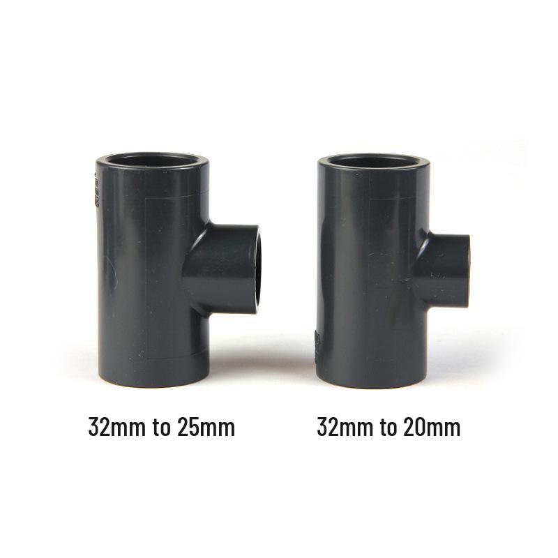 Dark Gray PVC Reducing Tee for Aquariums: Large to Small Connector