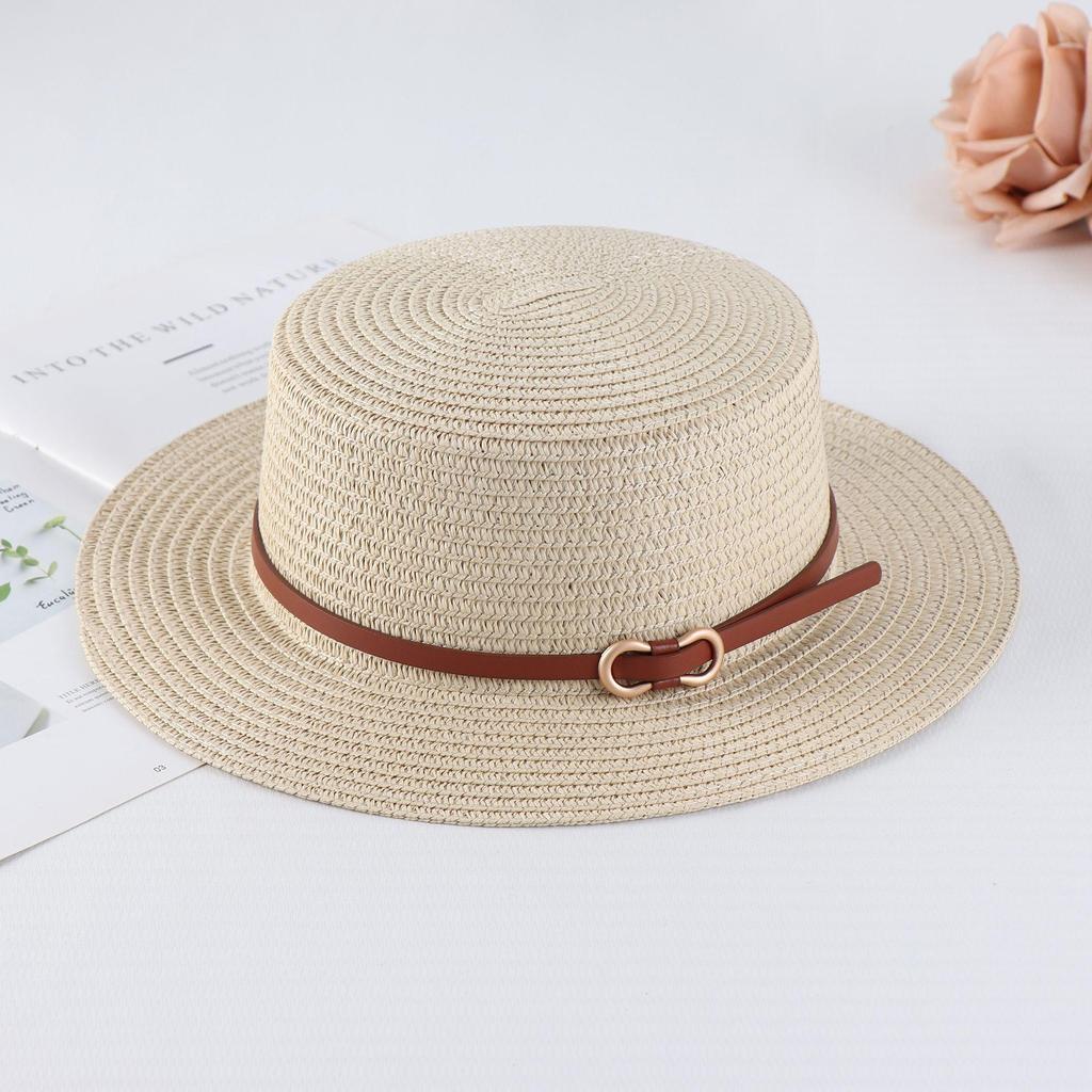 Women's Retro British Style Sun Hat with Rhinestone Letter & Leather Belt