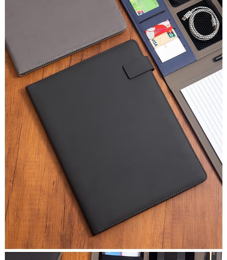 Premium A4 Faux Leather Folder with Magnetic Buckle & Document Clip for Business Meetings