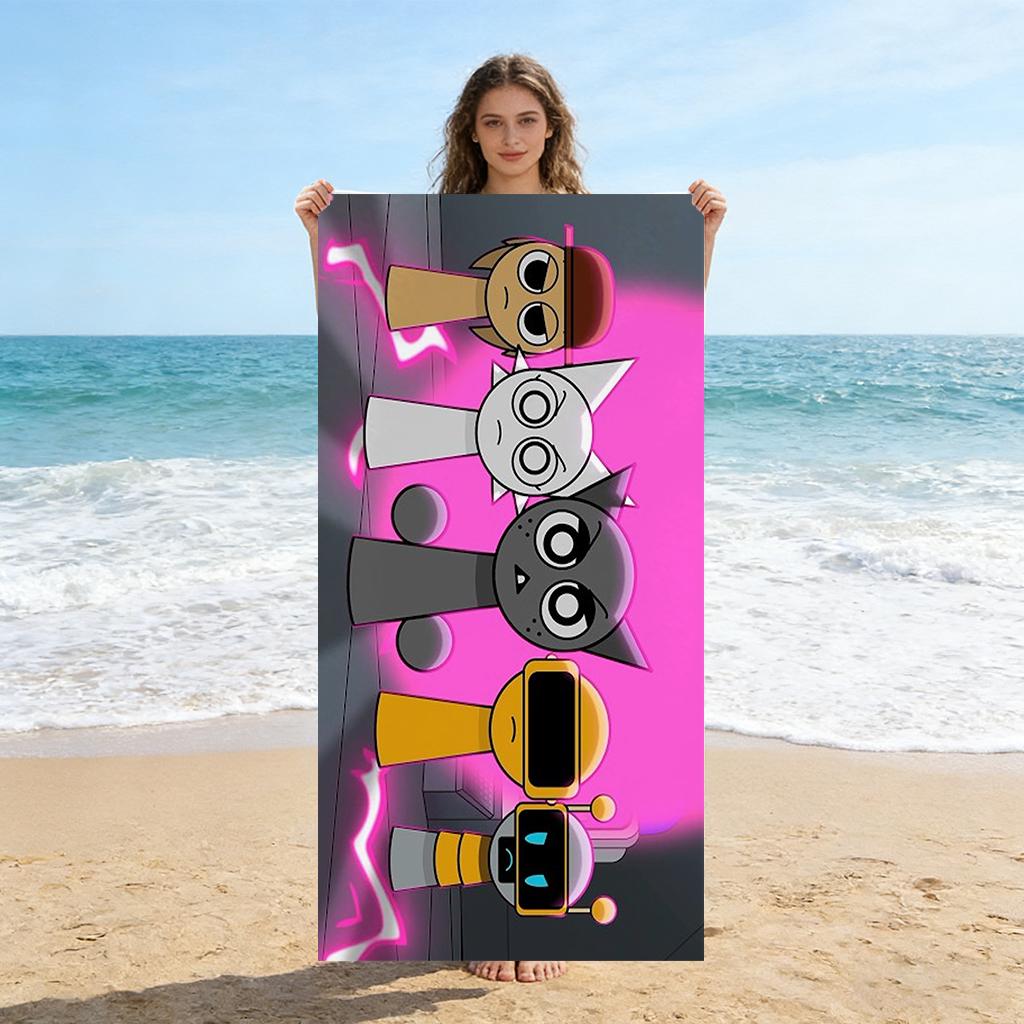1pz Asciugamano da Spiaggia Cartoon S-Sprunki Asciugatura Rapida Super Assorbente Adatto per Spiaggia Piscina Estate Regalo Divertente per Amici e Famiglia