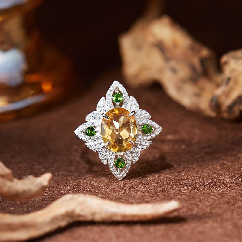 Natural Amethyst, Citrine, and Topaz Gemstone Ring for Women in S925 Sterling Silver