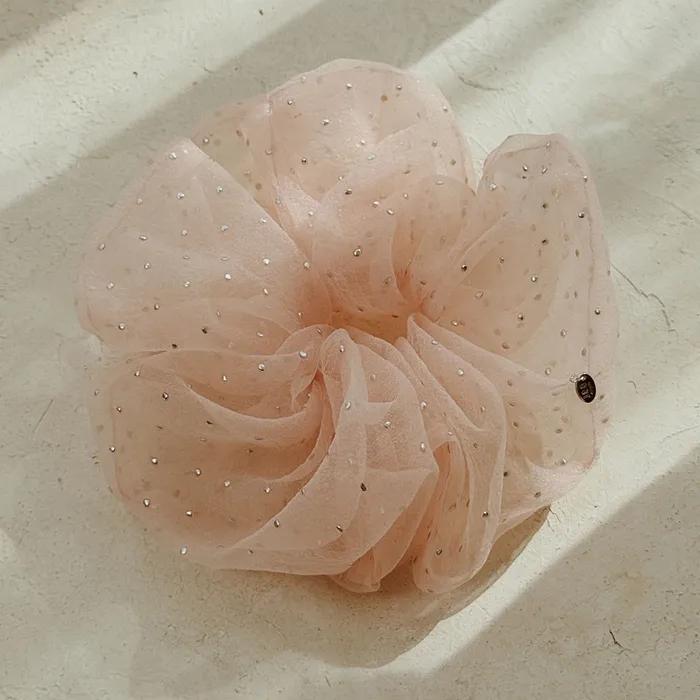 Silver Dot Organza Scrunchie [Pink]