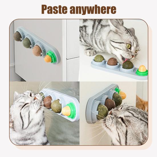 Catnip Licking Balls Rotatable Wall Cat Edible Ball Toy with Natural Catnip Silvervine Safe Healthy Kitten Teeth Cleaning Dental Toy