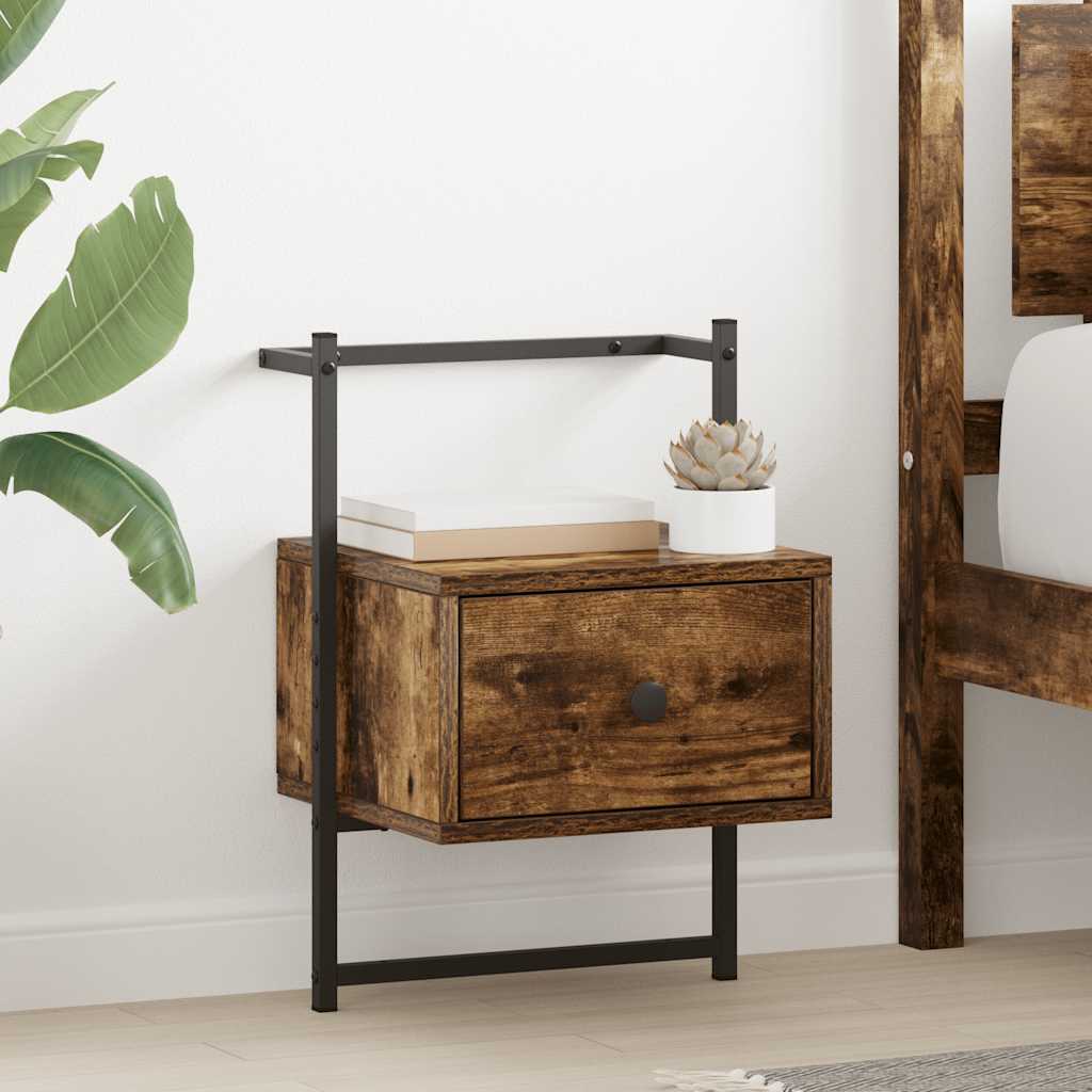 Wall Mounted Nightstand Smoked Oak Finish 35 x 30 x 51 cm Engineered Wood