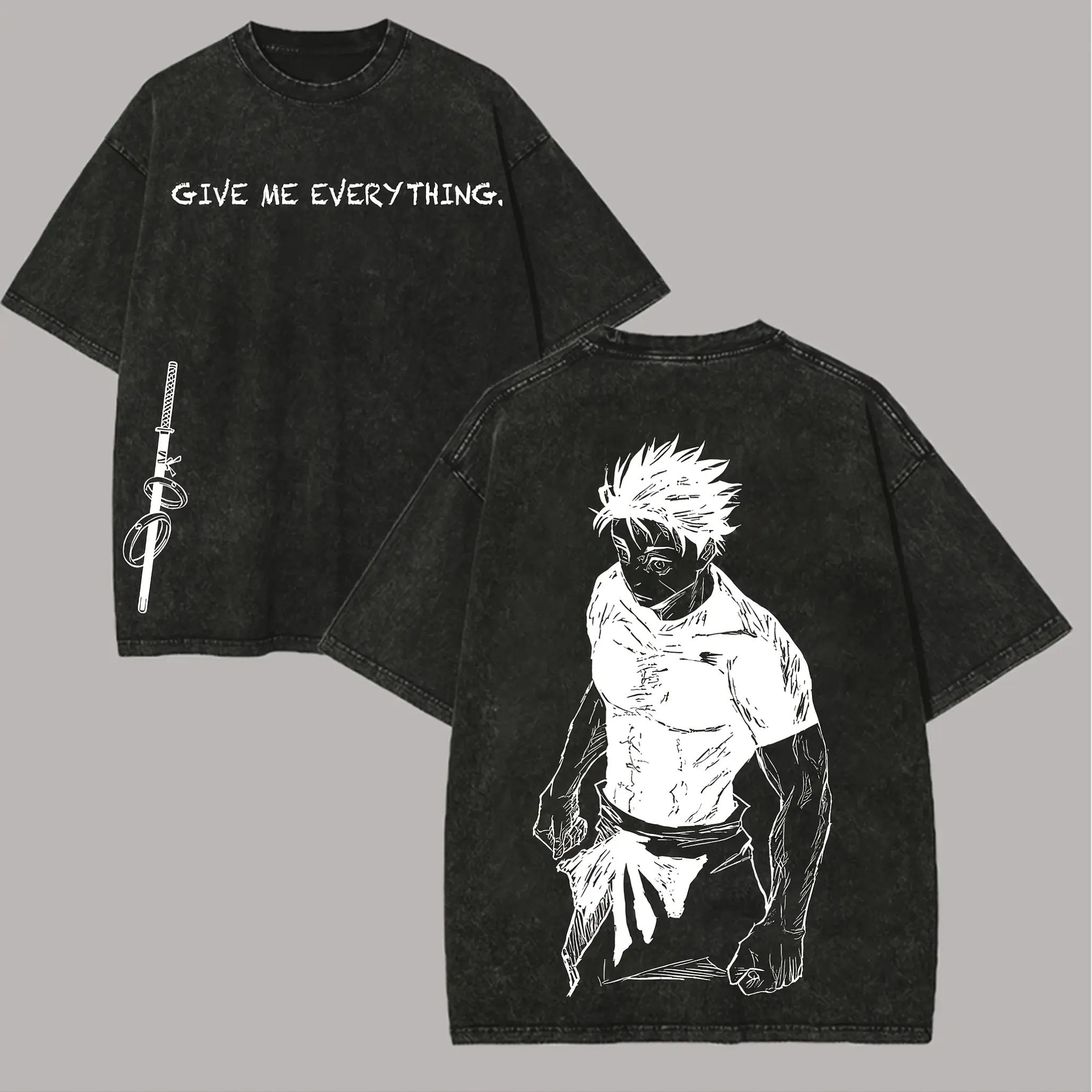 

Gojo Satoru Jujutsu Kaisen T-shirt Marin Washed Oversized T Shirt Summer Short Sleeve Cotton Tees Tops Men Women Clothing XXL чорний